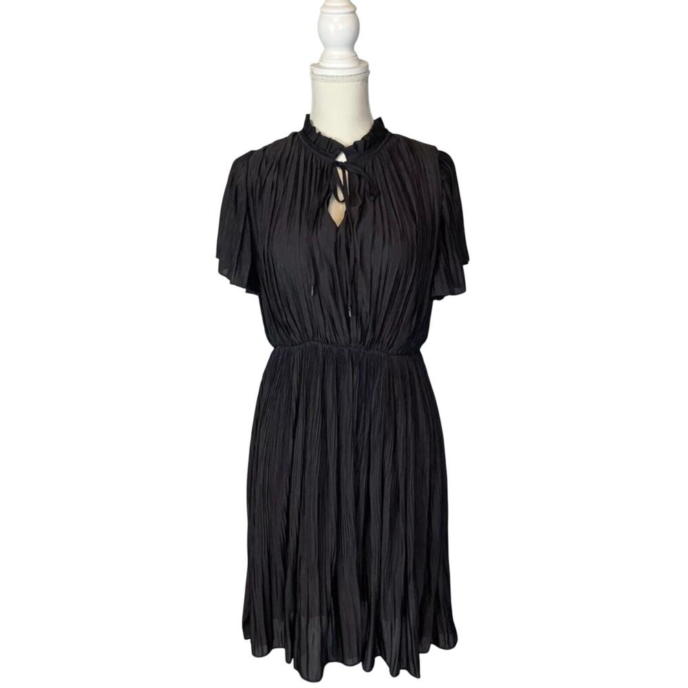 Anthropologie The Korner black V-neck pleated mini Dress Size Small